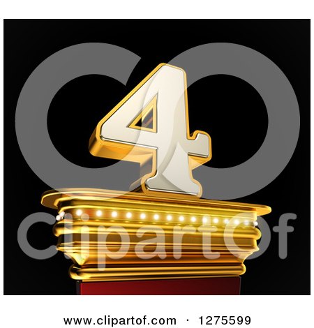 Clipart of a 3d 4 Number Four on a Gold Pedestal over Black - Royalty Free Illustration by stockillustrations
