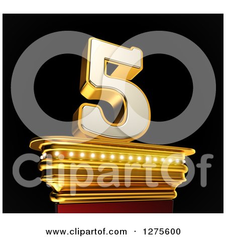 Clipart of a 3d 5 Number Five on a Gold Pedestal over Black - Royalty Free Illustration by stockillustrations