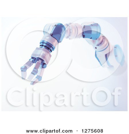 Clipart of a 3d Blue and White Robotic Arm - Royalty Free Illustration by Mopic
