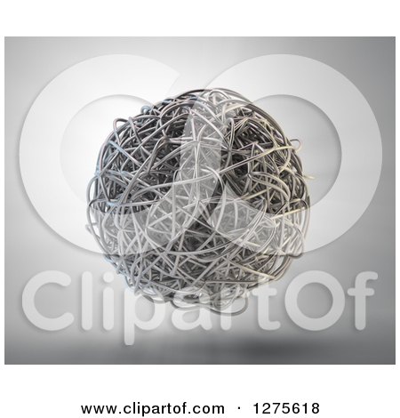Clipart of a 3d Floating Sphere of Tangled Metal Splines over Light - Royalty Free Illustration by Mopic