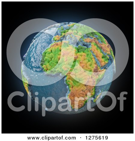 Clipart of a 3d Planet Earth with Textured Continents, on Black - Royalty Free Illustration by Mopic