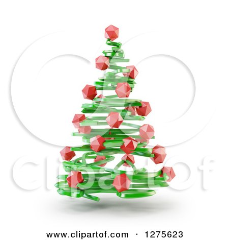 Clipart of a 3d Green Abstract Christmas Tree with Red Baubles, Floating over White - Royalty Free Illustration by Mopic
