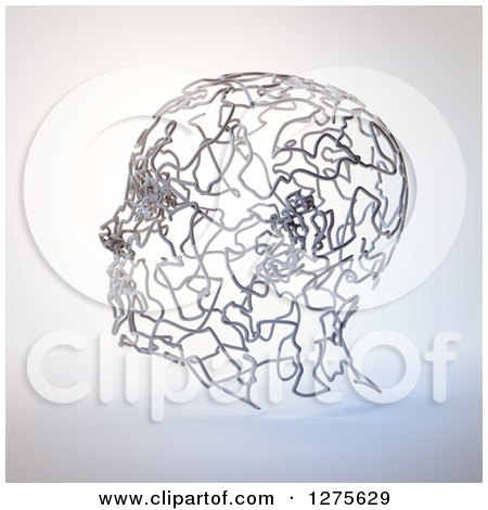 Clipart of a 3d Human Head Formed of Metal Wires - Royalty Free Illustration by Mopic