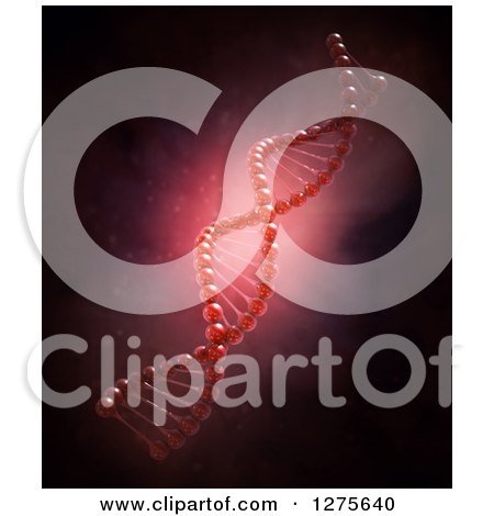 Clipart of a 3d Glowing Red Dna Strand over Liquid - Royalty Free Illustration by Mopic