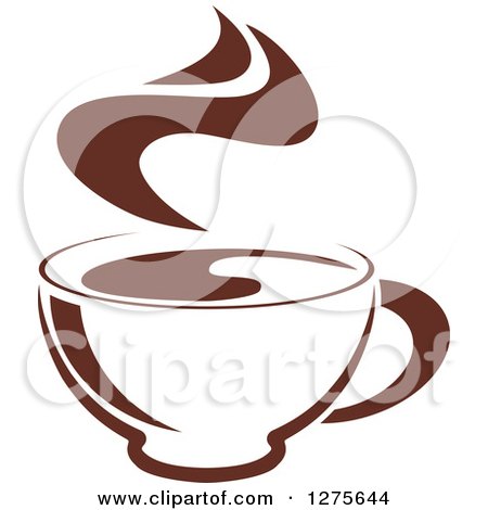 Clipart of a Dark Brown and White Steamy Coffee Cup 26 - Royalty Free Vector Illustration by Vector Tradition SM