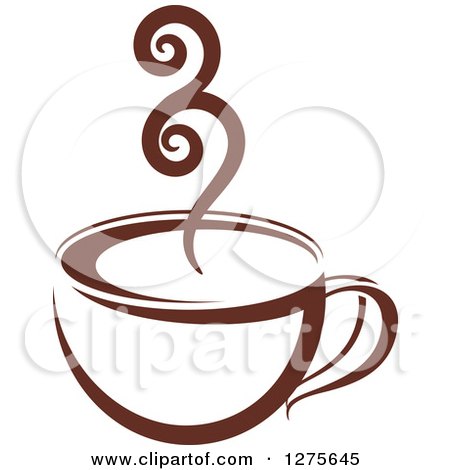 Clipart of a Dark Brown and White Steamy Coffee Cup 27 - Royalty Free Vector Illustration by Vector Tradition SM