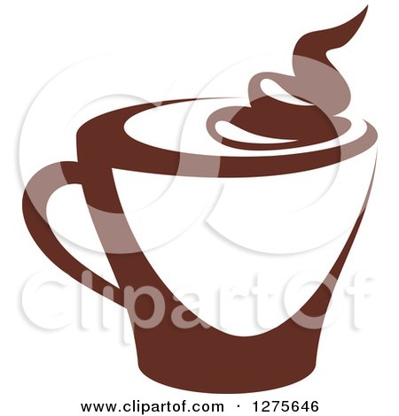 Clipart of a Dark Brown and White Steamy Coffee Cup 28 - Royalty Free Vector Illustration by Vector Tradition SM