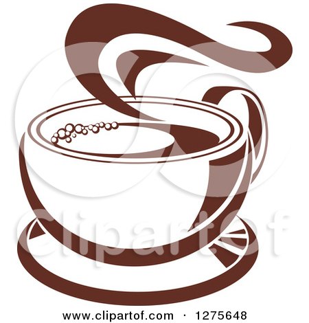 Clipart of a Dark Brown and White Steamy Coffee Cup 16 - Royalty Free Vector Illustration by Vector Tradition SM