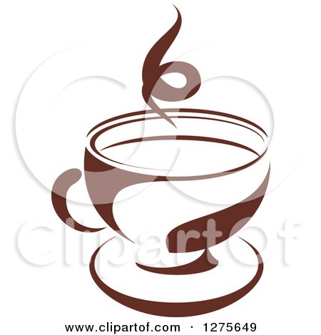 Clipart of a Dark Brown and White Steamy Coffee Cup 17 - Royalty Free Vector Illustration by Vector Tradition SM