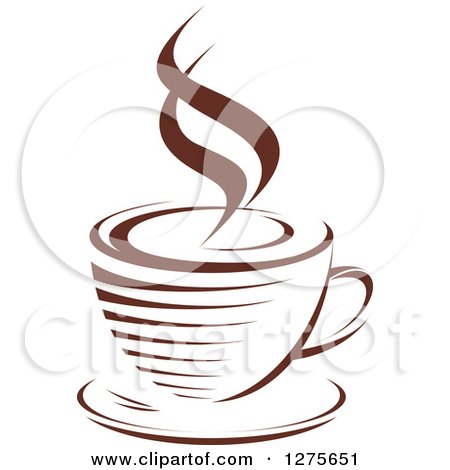 Clipart of a Dark Brown and White Steamy Coffee Cup 19 - Royalty Free Vector Illustration by Vector Tradition SM