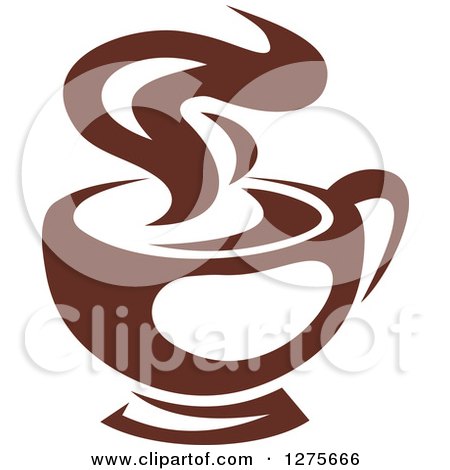 Clipart of a Dark Brown and White Steamy Coffee Cup 14 - Royalty Free Vector Illustration by Vector Tradition SM