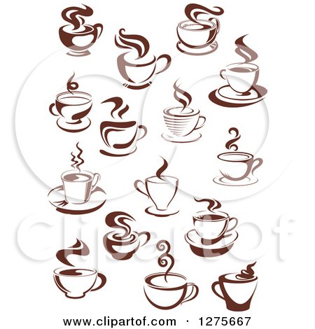 Clipart of Dark Brown and White Steamy Coffee Cups 2 - Royalty Free Vector Illustration by Vector Tradition SM