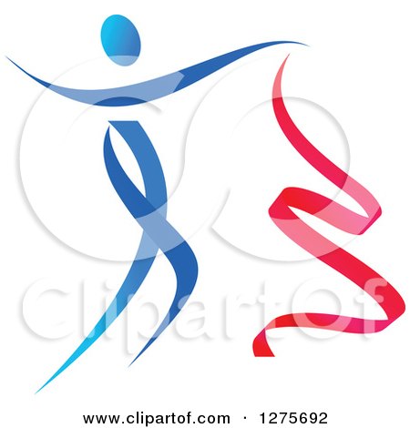Clipart of a Gradient Blue and Red Ribbon Dancer in Action - Royalty Free Vector Illustration by Vector Tradition SM