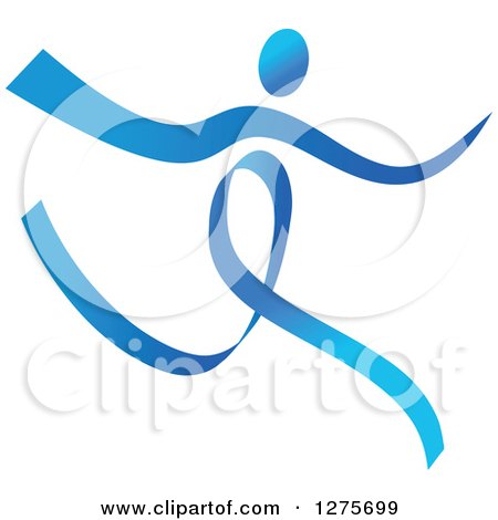 Clipart of a Blue Ribbon Person Dancing or Leaping - Royalty Free Vector Illustration by Vector Tradition SM