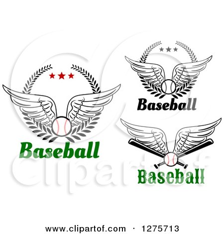 Clipart of Winged Baseball and Bat Sports Designs - Royalty Free Vector Illustration by Vector Tradition SM