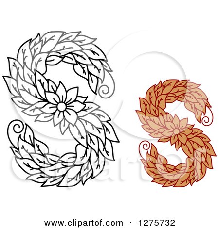 Clipart of Black and White and Colored Floral Capital Letter S Designs - Royalty Free Vector Illustration by Vector Tradition SM