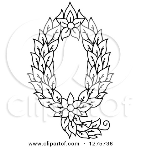 Clipart of a Black and White Floral Capital Letter Q with a Flower - Royalty Free Vector Illustration by Vector Tradition SM