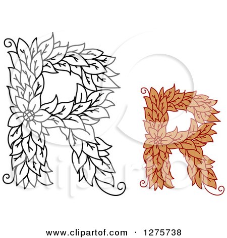 Clipart of Black and White and Colored Floral Capital Letter R Designs - Royalty Free Vector Illustration by Vector Tradition SM