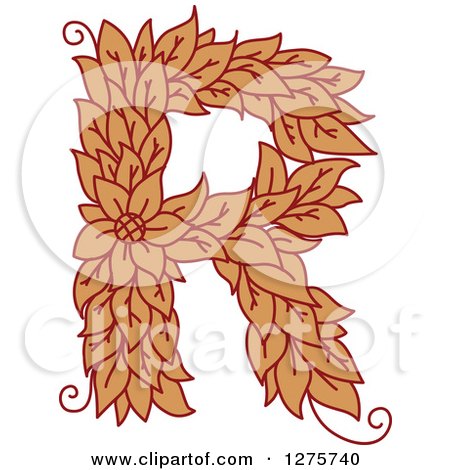 Clipart of a Floral Capital Letter R with a Flower - Royalty Free Vector Illustration by Vector Tradition SM