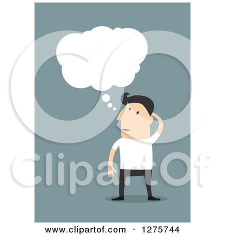Clipart of a White Businessman Scratching His Head and Thinking over Blue - Royalty Free Vector Illustration by Vector Tradition SM