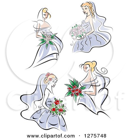 Clipart of Blond Brides in Periwinkle Dresses - Royalty Free Vector Illustration by Vector Tradition SM