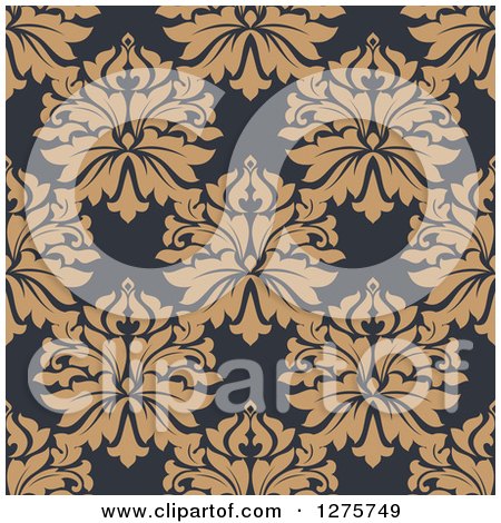 Clipart of a Seamless Pattern Background of Tan Damask on Blue - Royalty Free Vector Illustration by Vector Tradition SM