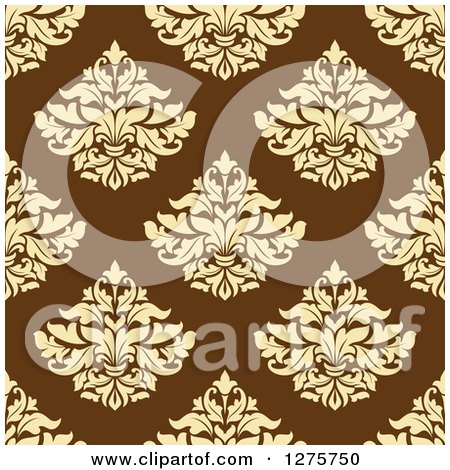 Clipart of a Seamless Pattern Background of Yellow Damask on Brown - Royalty Free Vector Illustration by Vector Tradition SM