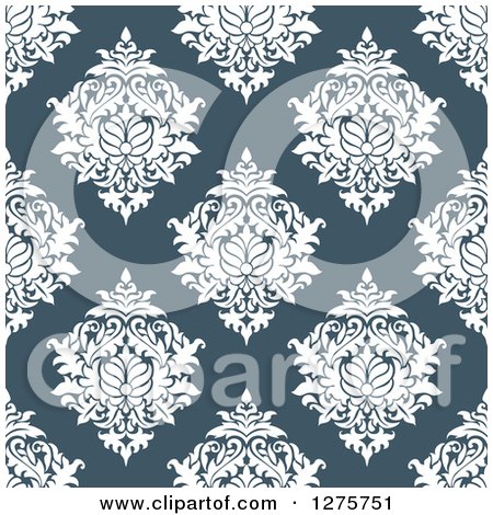 Clipart of a Seamless Pattern Background of Blue Damask - Royalty Free Vector Illustration by Vector Tradition SM
