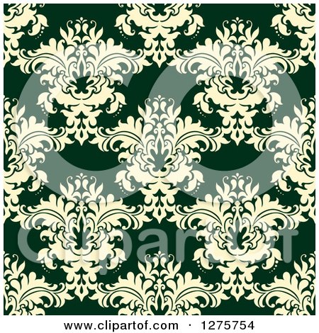 Clipart of a Seamless Pattern Background of Yellow Damask on Green - Royalty Free Vector Illustration by Vector Tradition SM