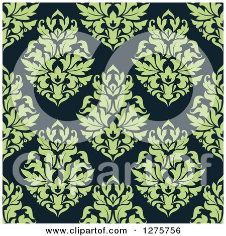 Clipart of a Seamless Pattern Background of Green Damask on Teal - Royalty Free Vector Illustration by Vector Tradition SM