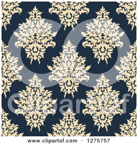 Clipart of a Seamless Pattern Background of Beige Damask on Navy Blue 2 - Royalty Free Vector Illustration by Vector Tradition SM