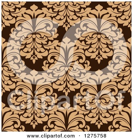 Clipart of a Seamless Pattern Background of Tan Damask on Brown - Royalty Free Vector Illustration by Vector Tradition SM