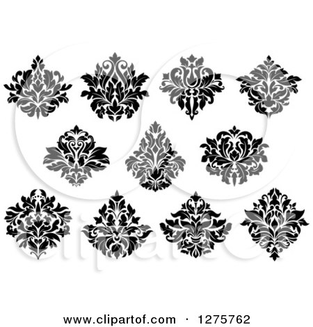 Clipart of Black and White Arabesque Damask Designs 7 - Royalty Free Vector Illustration by Vector Tradition SM