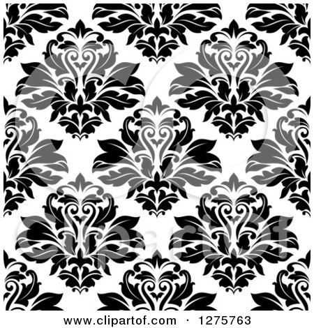 Clipart of a Seamless Pattern Background of Black and White Damask - Royalty Free Vector Illustration by Vector Tradition SM