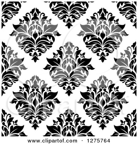 Clipart of a Seamless Pattern Background of Black and White Damask 2 - Royalty Free Vector Illustration by Vector Tradition SM