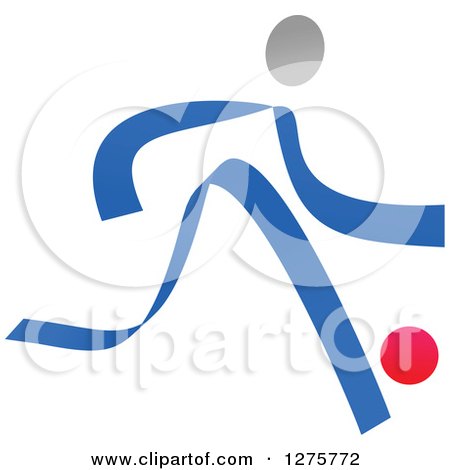 Clipart of a Blue Ribbon Person Playing Soccer or Basketball - Royalty Free Vector Illustration by Vector Tradition SM
