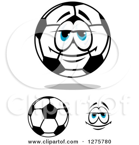 Clipart of a Blue Eyed Soccer Ball Character and Face - Royalty Free Vector Illustration by Vector Tradition SM