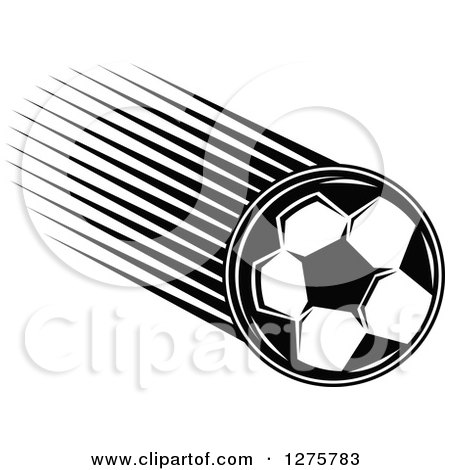 Clipart of a Black and White Flying Soccer Ball 13 - Royalty Free Vector Illustration by Vector Tradition SM