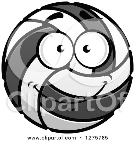 Clipart of a Happy Gray and White Volleyball Character - Royalty Free Vector Illustration by Vector Tradition SM
