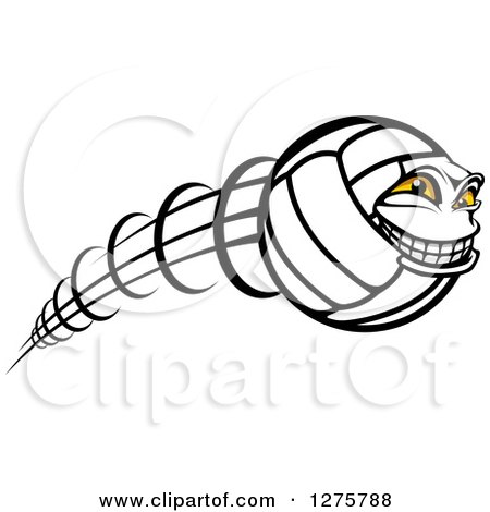 Clipart of a Grinning Volleyball Character Mascot Flying in Profile - Royalty Free Vector Illustration by Vector Tradition SM