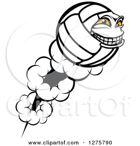 Clipart of a Grinning Volleyball Character Mascot Shooting off in Profile - Royalty Free Vector Illustration by Vector Tradition SM