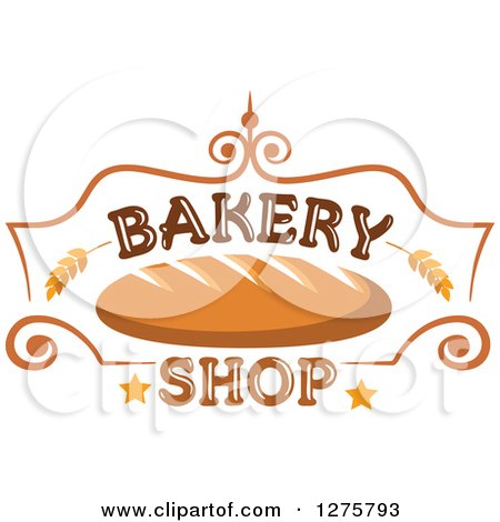 Clipart of a Bakery Shop Design with Bread Wheat and Stars 2 - Royalty Free Vector Illustration by Vector Tradition SM