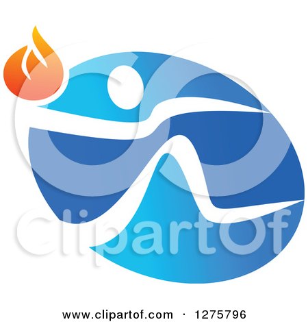 Clipart of a White Person Running with a Torch over a Blue Oval - Royalty Free Vector Illustration by Vector Tradition SM