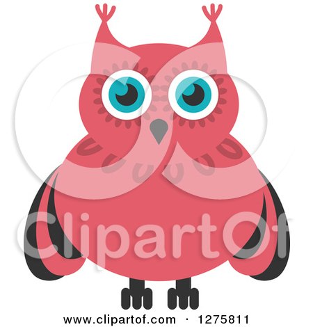 Clipart of a Blue Eyed Pink and Black Owl - Royalty Free Vector Illustration by Vector Tradition SM