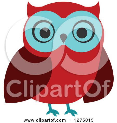 Clipart of a Red and Turquoise Owl - Royalty Free Vector Illustration by Vector Tradition SM
