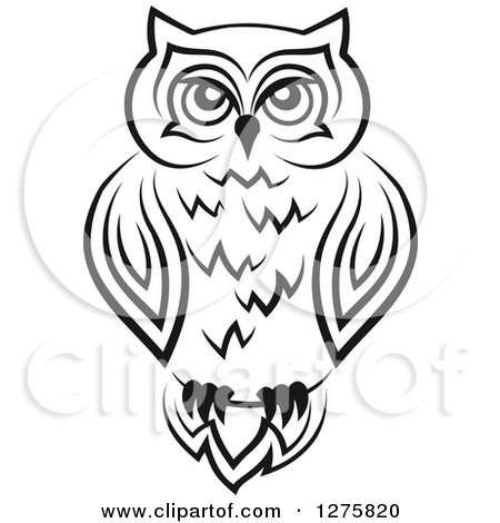 Clipart of a Black and White Resting Owl 2 - Royalty Free Vector Illustration by Vector Tradition SM