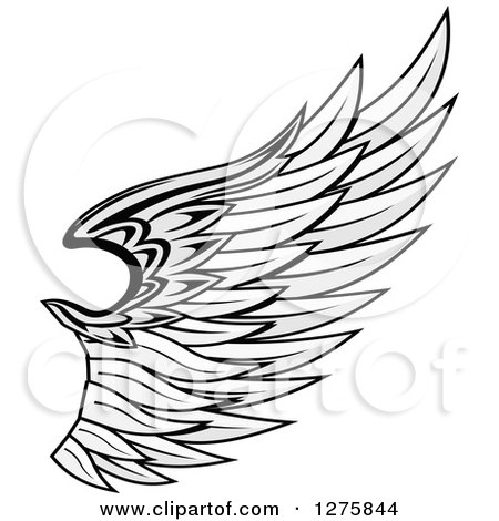 Clipart of a Grayscale Feathered Wing 3 - Royalty Free Vector Illustration by Vector Tradition SM