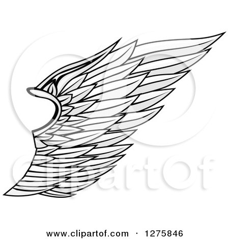 Clipart of a Grayscale Feathered Wing 2 - Royalty Free Vector Illustration by Vector Tradition SM