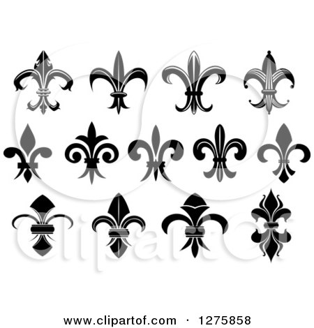 Clipart of Black and White Lily Fleur De Lis Designs 2 - Royalty Free Vector Illustration by Vector Tradition SM