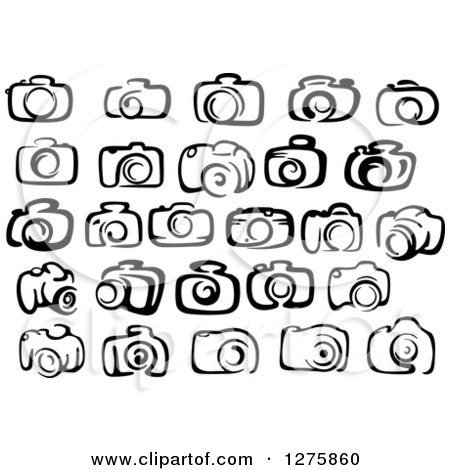Clipart of a Black and White Cameras 3 - Royalty Free Vector Illustration by Vector Tradition SM